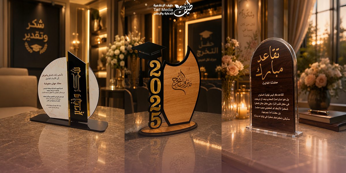 طيف | معرض أعمالنا في تصميم دروع تذكارية احترافية