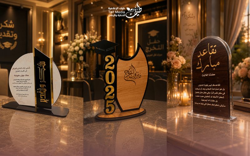 طيف | معرض أعمالنا في تصميم دروع تذكارية احترافية